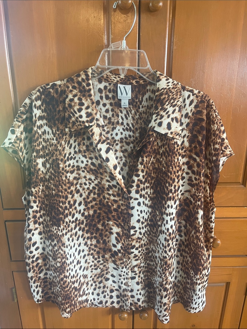 W by Worth Brown and Cream Leopard-Print Button Front Top